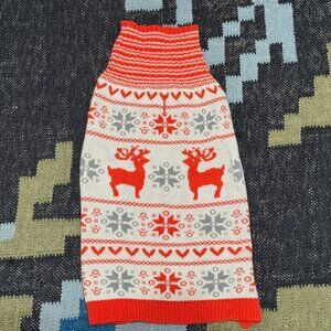 Blueberry Pet Dog Sweater, Turtleneck Knit Sweater, Fair Isle Reindeer Orange, L